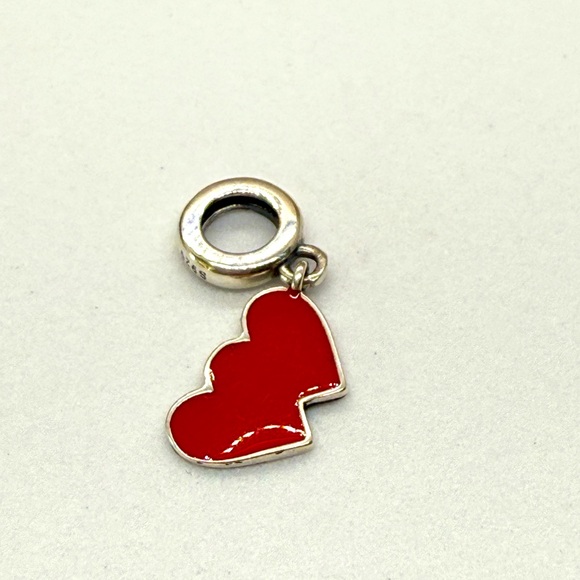 Double Heart Love Charm – Red Enamel & Sterling Silver 925 - Picture 1 of 7